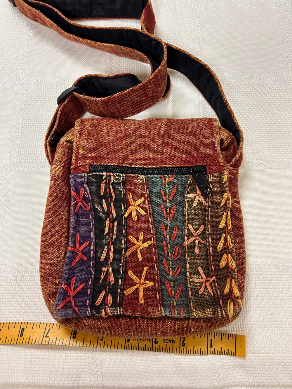 Bohemian Embroidered Crossbody Bag in Rust image 2